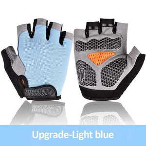 Planet Gates Light Blue Upgraded / L Cycling Gloves Anti-slip Anti-sweat Men Women Half Finger Gloves Breathable Anti-shock Sports Gloves MTB Bike Bicycle Glove