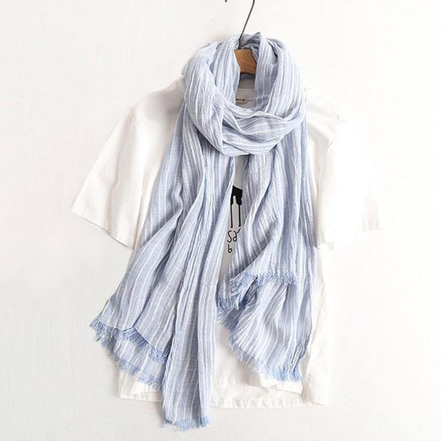 Planet Gates navy blue Winter Scarf Women and Men Striped Cotton Linen Scarfs Vintage Oversized Shawls and Scarves