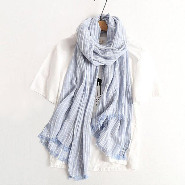 Planet Gates light blue Winter Scarf Women and Men Striped Cotton Linen Scarfs Vintage Oversized Shawls and Scarves