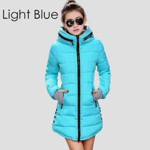 Planet Gates Light Blue / XXL Parkas Winter Women Fashion Thickening Hooded Winter Jacket Womens Slim Fit Cotton Coat Overcoat Plus Size 13 Colors