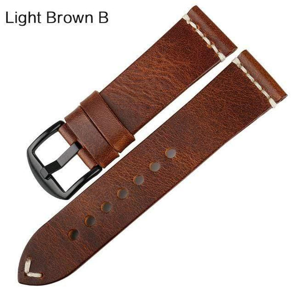 Planet Gates Light Brown B / 22mm Watch Accessories Cow Leather Strap Watch Bracelet Brown Vintage Watch band 20mm 22mm 24mm Watchband For Fossil Watch