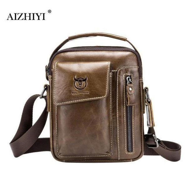 Planet Gates Light Brown Men Genuine Leather Messenger Crossbody Bag Casual Fashion Male Sling Bag Business Handbag Shoulder Famous Brand