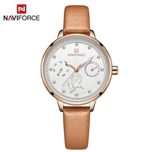 Planet Gates Light Brown Women Watch Fashion Quartz Lady Leather Watchband Date Week Casual Waterproof Wristwatch Gift for Girl  New Blue