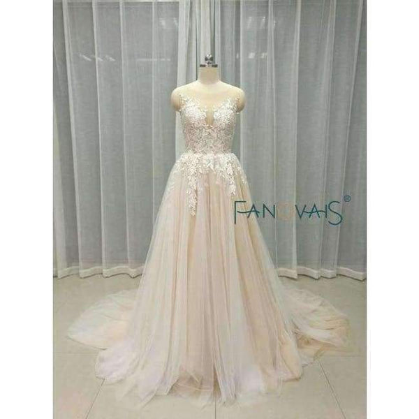 Planet Gates light champagne / 6 Champagne Lace Wedding Dress Beach Bridal Gowns Wedding Gowns Tulle Wedding DressesVestido de Novia 2018 robe de mariage