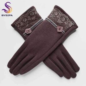 Planet Gates light coffee [BYSIFA] Cashmere Wool Women Gloves Winter Thick Ladies Lace Embroidered Wool Gloves Grey And Green Elegant Soft Mittens Gloves
