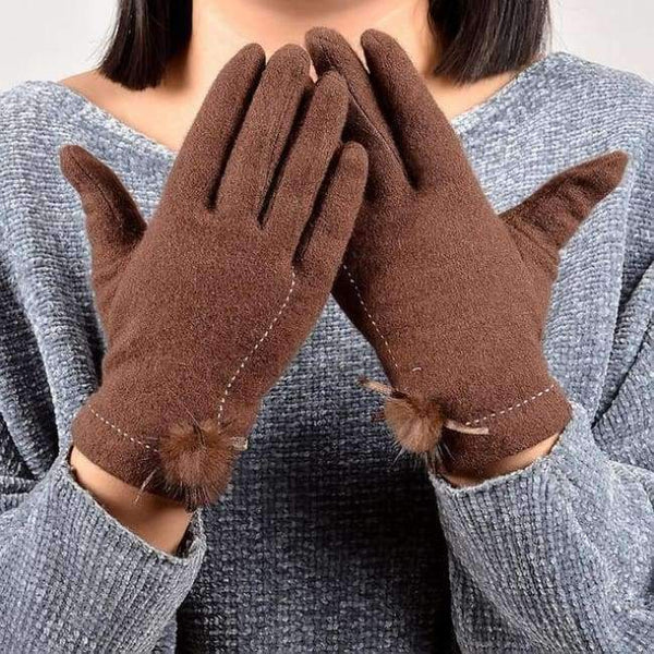 Planet Gates light coffee [BYSIFA] Winter Mink ball Wool Women Gloves Fashion Warm Ladies Thick Gloves Elegant Soft Mittens Gloves Pink,Coffee,Grey,Black