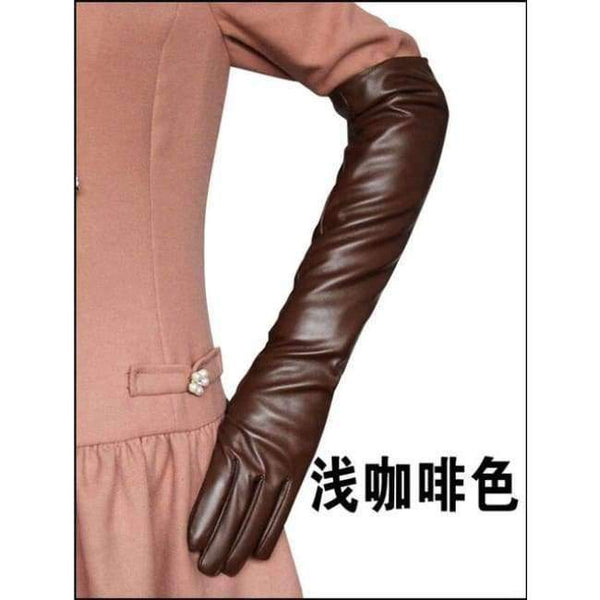 Planet Gates Light Coffee / S Lady Fashion High Quality PU Leather Winter Gloves Women Warm Cute Mittens Female Long Style Elbow Gloves G203