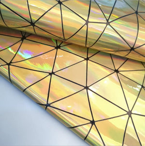 Planet Gates Light Gold / A4 20cm x30cm Laser Iridescent Geometric PU Faux Leather Fabric Synthetic Bag Bow Craft DIY Jewelry Clothing Sewing Material