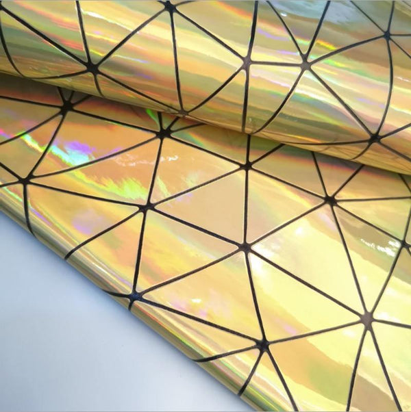 Planet Gates Light Gold / A4 20cm x30cm Laser Iridescent Geometric PU Faux Leather Fabric Synthetic Bag Bow Craft DIY Jewelry Clothing Sewing Material