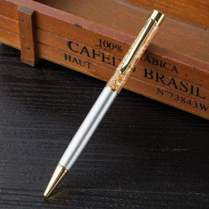 Planet Gates Light gray Metal Copper Ballpoint Pen Luxury Brass Gold Foil Drill Ball Pen Sliver Penalty Office School Pencil Writing Supplies 1.0mm