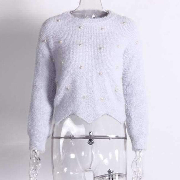 Planet Gates light-gray / One Size Sweaters Women     2018 Autumn Winter Newest Long Sleeve Jumper Ladies Pullovers Irregular Mohair Sweater Blue
