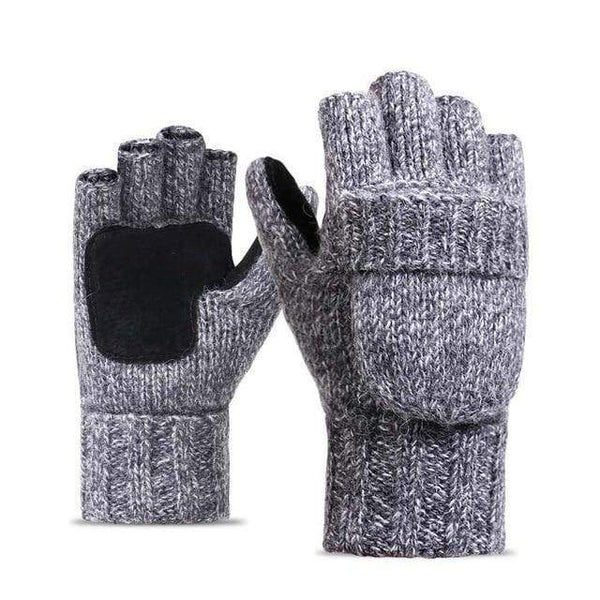 Planet Gates Light Gray / One Size Unisex Plus Thick Male Fingerless Gloves Men Wool Winter Warm Exposed Finger Mittens Knitted Warm Flip Half Finger Glove
