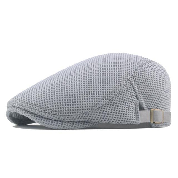 Planet Gates Light Gray Summer Men's Beret Solid Color Hollow Mesh Cap Breathable Adjustable ladies Sun Hat