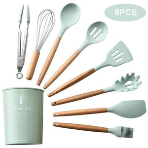 12pcs/set Cooking Utensil Set Silicone Spaghetti Tong /Food Clip/ Oil Brush /Spatula/ Egg Beater/Container Kitchen Tool
