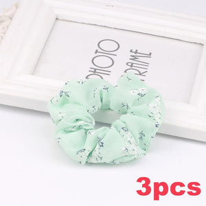 3PCS Summer Floral Hairband Women Scrunchies Ponytail Holder Hair Rope Ties Girl Chiffon Elastic Hair Bands For Accessories