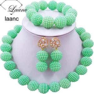 Planet Gates Light Green African Beads Jewelry Set for Nigerian Wedding Simulated Pearl Necklace and Earrings SP1R004