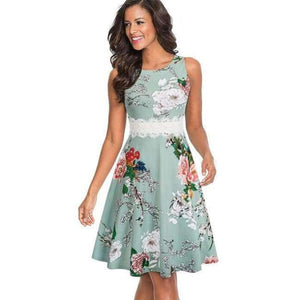 Planet Gates světle zelené / L Nice-forever vintage elegantní výšivka květinová krajka patchwork vestidos áčkové pin-up obchodní dámské párty zvonové šaty swingové šaty A079