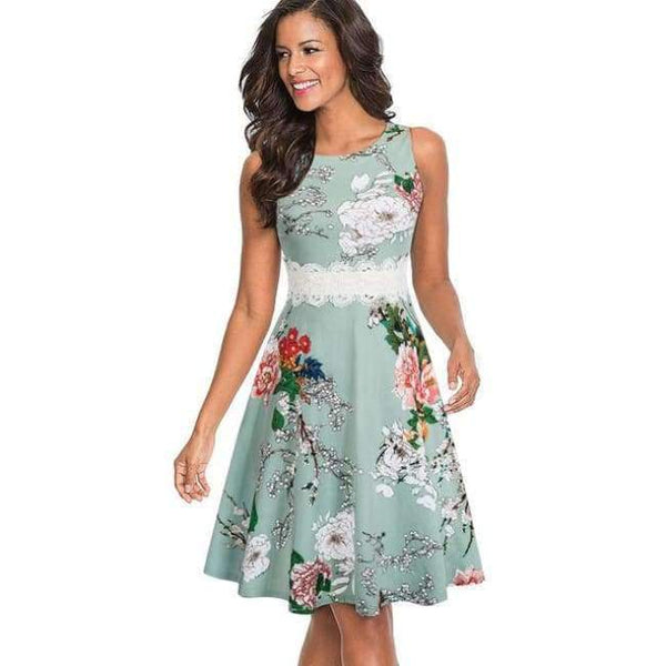 Planet Gates světle zelené / L Nice-forever vintage elegantní výšivka květinová krajka patchwork vestidos áčkové pin-up obchodní dámské párty zvonové šaty swingové šaty A079