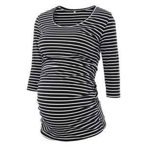 Planet Gates Light Green / L Women's Blouse Maternity Clothes Side Ruched 3 Quarter Sleeve Maternity Scoop Neck Jersey Top Pregnancy Clothes for Women Tops