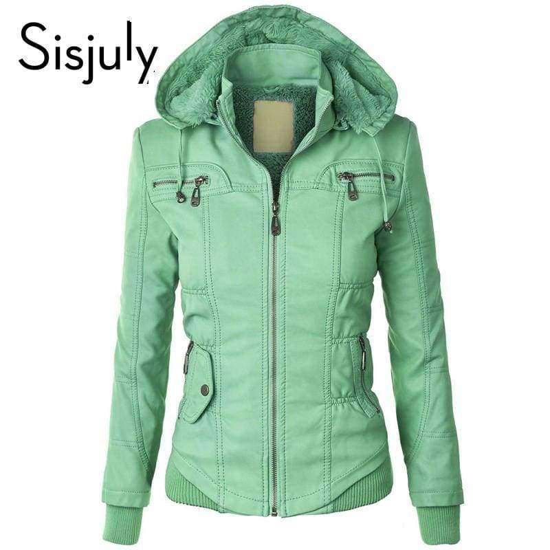 Planet Gates Light Green / S Women european coat zipper hoodies cap long sleeve autumn winter jacket coat