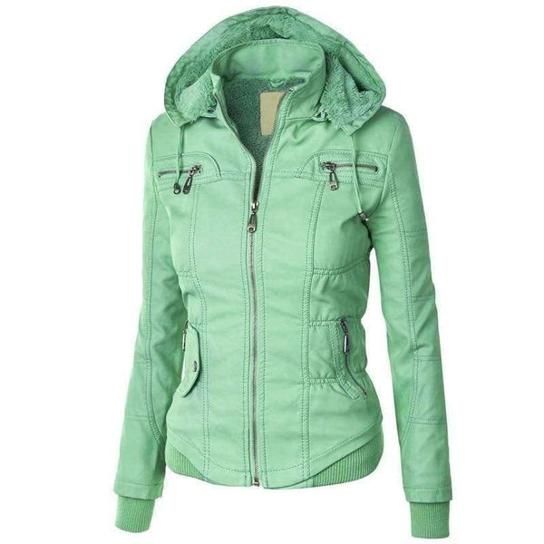 Planet Gates Light Green / S Women european coat zipper hoodies cap long sleeve autumn winter jacket coat