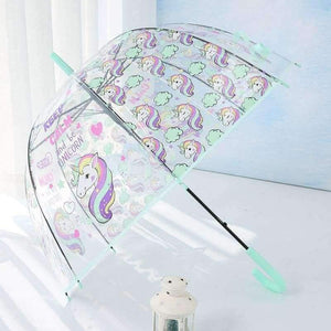 Planet Gates Light Green Simple fashion weatherproof  lovely unicorn children long handle transparent umbrella