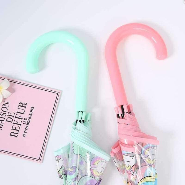 Planet Gates Light Green Simple fashion weatherproof  lovely unicorn children long handle transparent umbrella