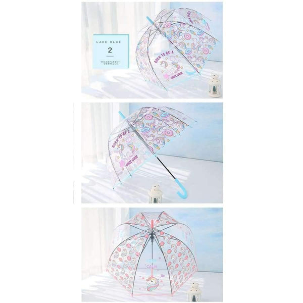 Planet Gates Light Green Simple fashion weatherproof  lovely unicorn children long handle transparent umbrella
