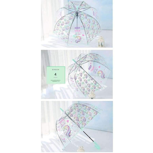 Planet Gates Light Green Simple fashion weatherproof  lovely unicorn children long handle transparent umbrella