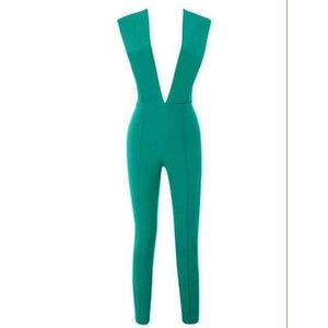 Planet Gates Light Green / XS / United States New Arrival Summer Jumpsuits for Women 2018 Gray Deep v Neck Fitted Elegant White Sexy Bodycon Jumpsuit Clubwear