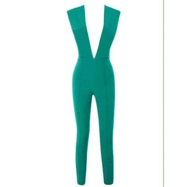 Planet Gates Light Green / XS / United States New Arrival Summer Jumpsuits for Women 2018 Gray Deep v Neck Fitted Elegant White Sexy Bodycon Jumpsuit Clubwear