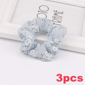3PCS Summer Floral Hairband Women Scrunchies Ponytail Holder Hair Rope Ties Girl Chiffon Elastic Hair Bands For Accessories