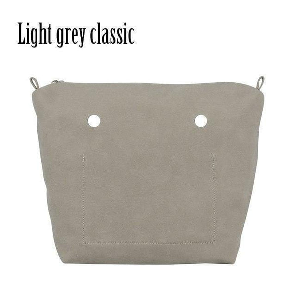Planet Gates light grey classic PU Nubuck Frosted Leather Waterproof Inner Lining Zipper Pocket for Obag Classic Mini  Lining Insert for O BAG