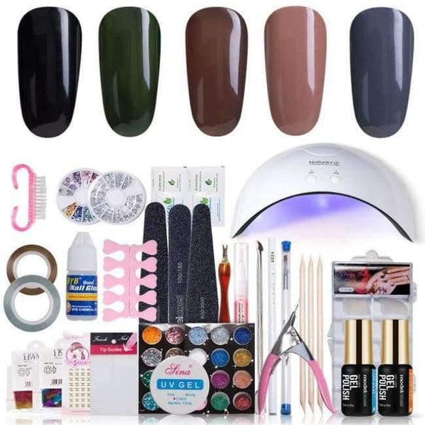 Planet Gates Light Grey DIY Nail Art Practice Nail Gel Tools Set Nature+16W Led Lamp Nail Dryer Soak Off 3 Colors UV Gel Base Top Coat In Set