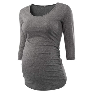 Planet Gates Light Grey / L Women's Blouse Maternity Clothes Side Ruched 3 Quarter Sleeve Maternity Scoop Neck Jersey Top Pregnancy Clothes for Women Tops