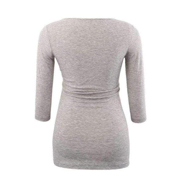 Planet Gates Light Grey / L Women's Blouse Maternity Clothes Side Ruched 3 Quarter Sleeve Maternity Scoop Neck Jersey Top Pregnancy Clothes for Women Tops