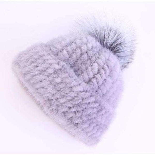 Planet Gates light grey / One Size Mink Real Fur Beanies Winter Hats for Women Warm Designer Cap with Pompom Fox Fur Ladies Brand New Russian Women Girls Caps 2018