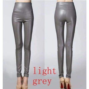 Planet Gates light grey / S Autumn winter Women legging skinny PU leather pencil Leggings slim faux Leather Pants female fashion thick fleece trousers