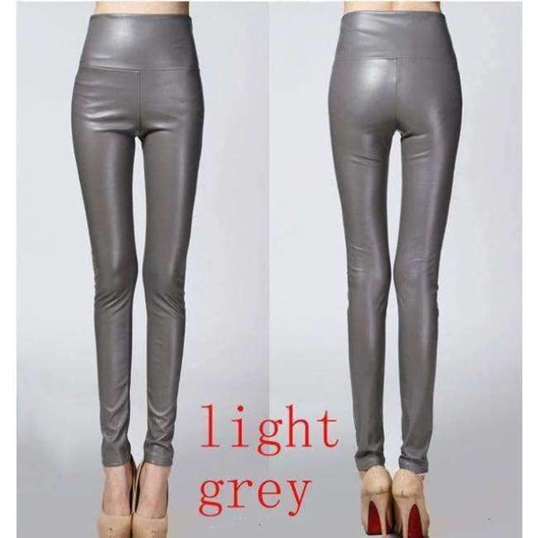Planet Gates light grey / S Autumn winter Women legging skinny PU leather pencil Leggings slim faux Leather Pants female fashion thick fleece trousers