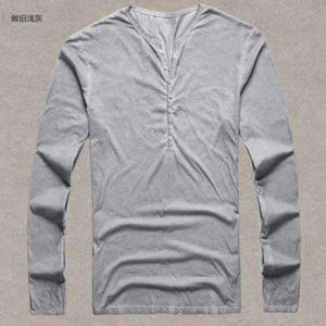 Светлосива / S Марка Дизайнерска Мъжка Памучна Винтидж Тениска Henry Ежедневна С Дълъг Ръкав Висококачествена Мъжка Тениска Кардиган в Стар Цвет 2018 Гореща Разпродажба