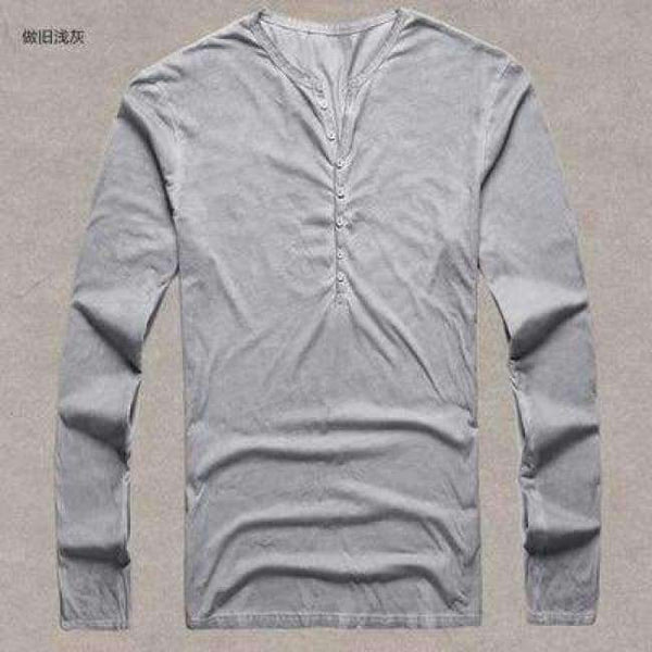 Светлосива / S Марка Дизайнерска Мъжка Памучна Винтидж Тениска Henry Ежедневна С Дълъг Ръкав Висококачествена Мъжка Тениска Кардиган в Стар Цвет 2018 Гореща Разпродажба