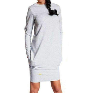 Planet Gates Light Grey / S / China 2018 New Hot Long Sleeve Slim Bottoming Warm Dress Solid Color Round Neck Step Dress Solid Color Bag Hip Step Dress