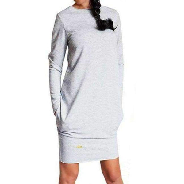 Planet Gates Light Grey / S / China 2018 New Hot Long Sleeve Slim Bottoming Warm Dress Solid Color Round Neck Step Dress Solid Color Bag Hip Step Dress