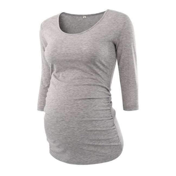 Planet Gates Light Grey / S Pregnant Blouse Maternity Clothes Side Ruched 3 Quarter Sleeve Maternity Scoop Neck Jersey Top Pregnancy Clothes for Women Tops