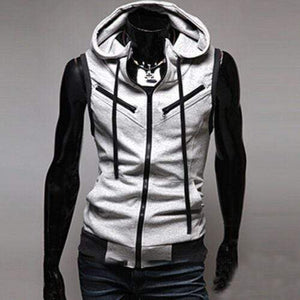 Planet Gates Light Grey / Tag M / CN Mens Hooded Sleeveless Zip Casual Sweatshirt Hoodies Jacket Vest Waistcoats Top