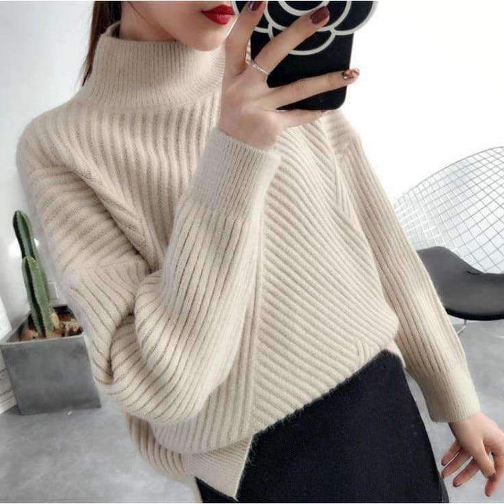 Planet Gates light khaki / One Size Female turtleneck Pullover 2018 winter sweater slim all-match elastic knitted Fashion Pullover soft shirt sweaters women