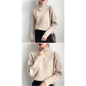 Planet Gates light khaki / One Size Female turtleneck Pullover 2018 winter sweater slim all-match elastic knitted Fashion Pullover soft shirt sweaters women