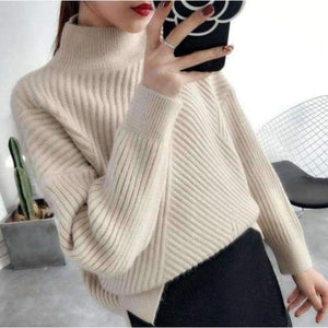 Planet Gates light khaki / One Size Female turtleneck Pullover 2018 winter sweater slim all-match elastic knitted Fashion Pullover soft shirt sweaters women
