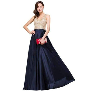Planet Gates light navy blue / 6 Luxury Gold Lace V-neck Long Evening Dresses 2017 Sexy Open Back Formal Prom Party Dress Black robe de soiree