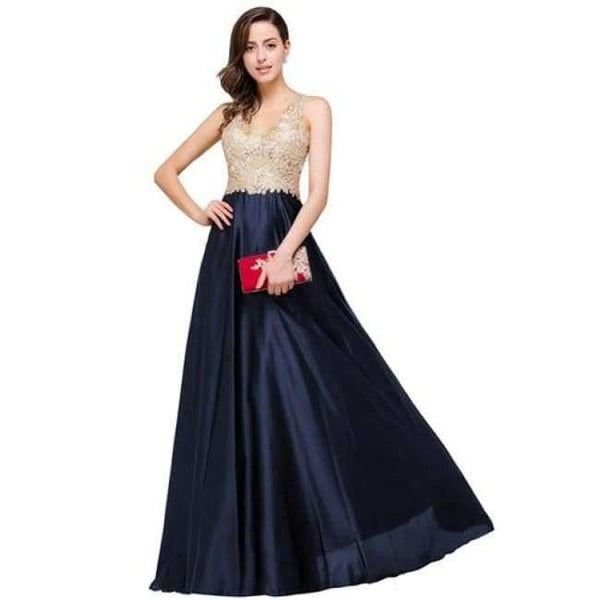 Planet Gates light navy blue / 6 Luxury Gold Lace V-neck Long Evening Dresses 2017 Sexy Open Back Formal Prom Party Dress Black robe de soiree